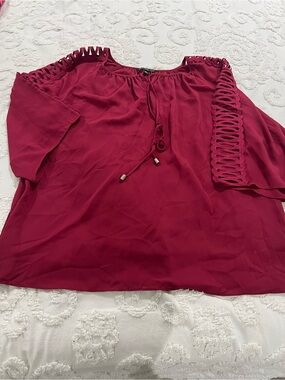 Zac & Rachel Womens Magenta Crochet Sleeve Peasant Top